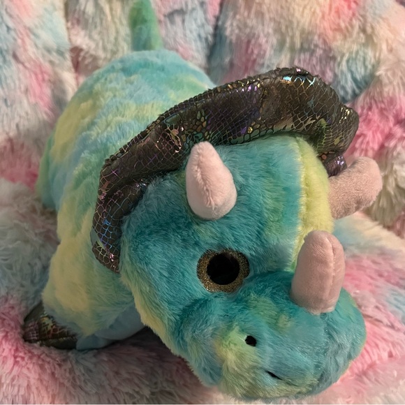 Green & Blue Dinosaur with Shiny Heart Comb & Feet * Stuffed Animal Pillow - Picture 1 of 16